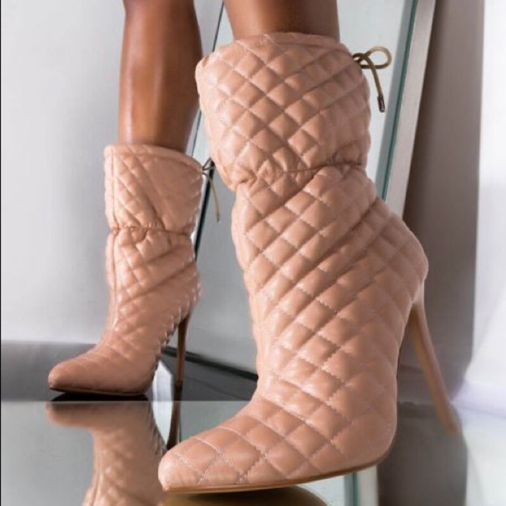 Akira rose tan heel booties